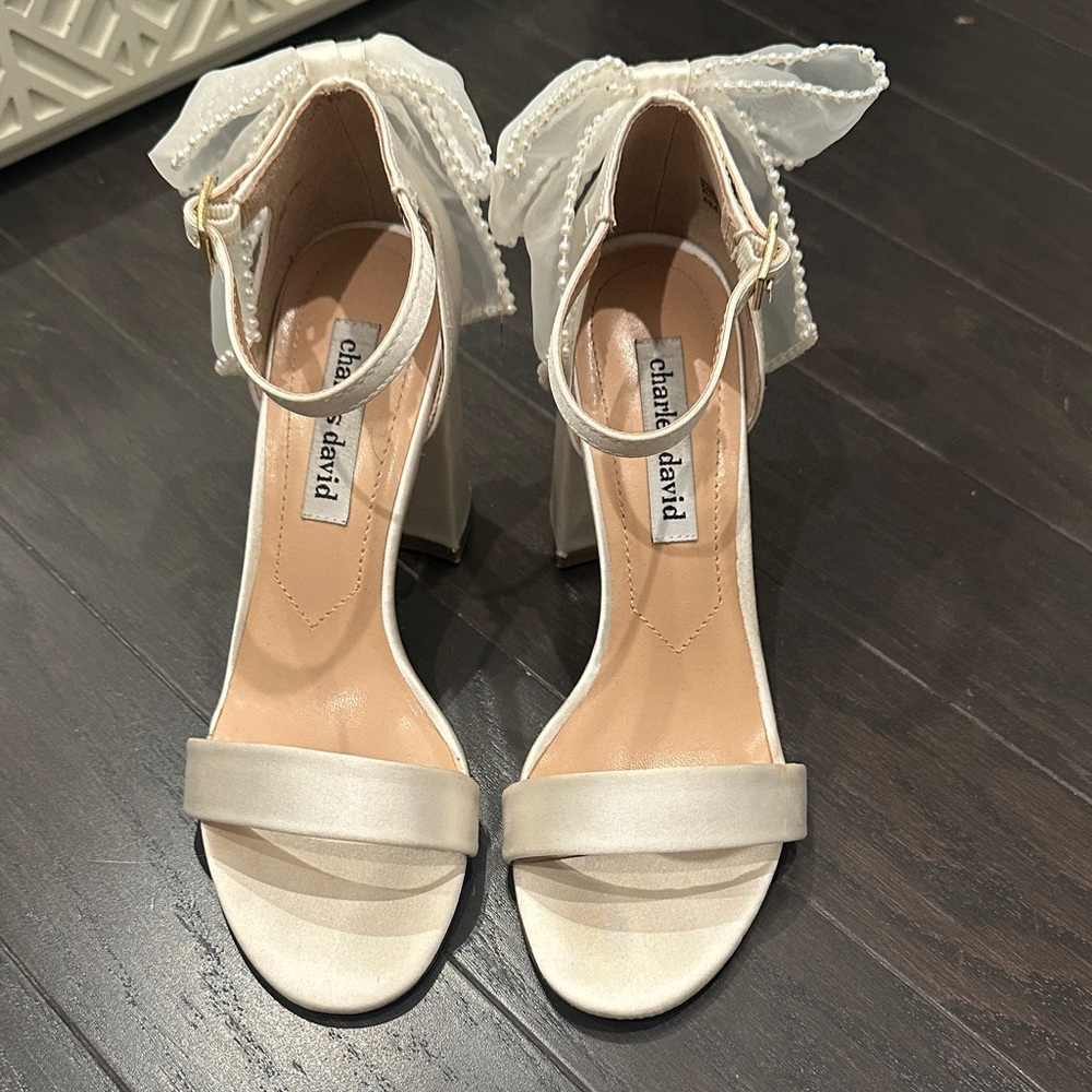 Charles & Keith Ivory Heels with Bow - Bride, Wedding, Shower, Engagement - Picture 2 of 4